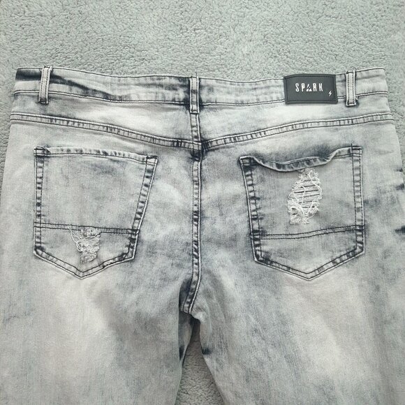 Spark ripped and repaired Black acid wash Jeans 40X31 - Picture 6 of 11